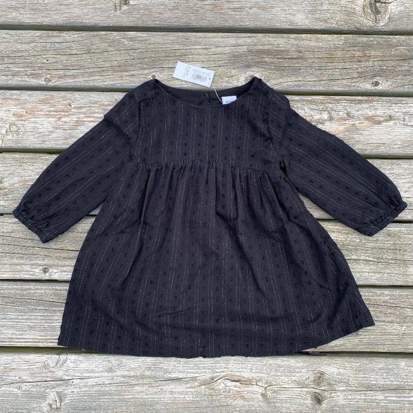 Old Navy Black Swiss Dots Holiday Party Dress with Silver Thread - Picture 1 of 11